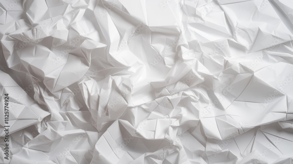 Fototapeta premium White crumpled paper with light grid lines, The texture displays clear folds and creases