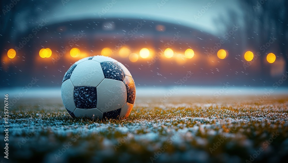 Fototapeta premium A soccer ball is sitting on the grass in a stadium