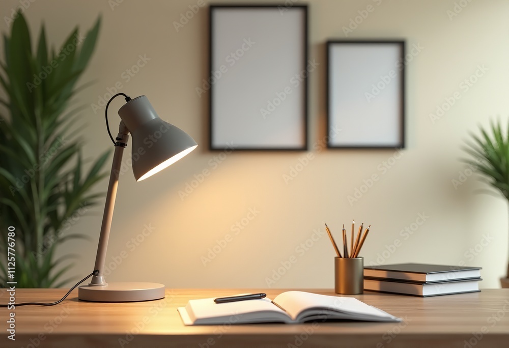 Photorealistic Close-Up of a Stylish Office Desk Featuring a Lamp, Books, and Artworks on the Wall - Ideal for Creative Spaces
Photorealistic Close-Up of a Stylish Office Desk Featuring a Lamp, Books, and Artworks on the Wall - Ideal for Creative Spaces
