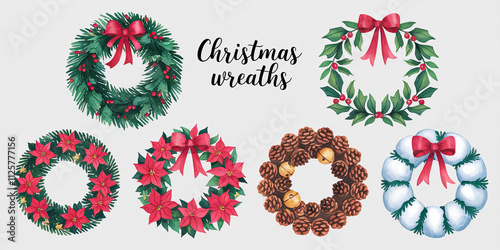 Festive Christmas Wreaths Collection Watercolor Holiday Decor