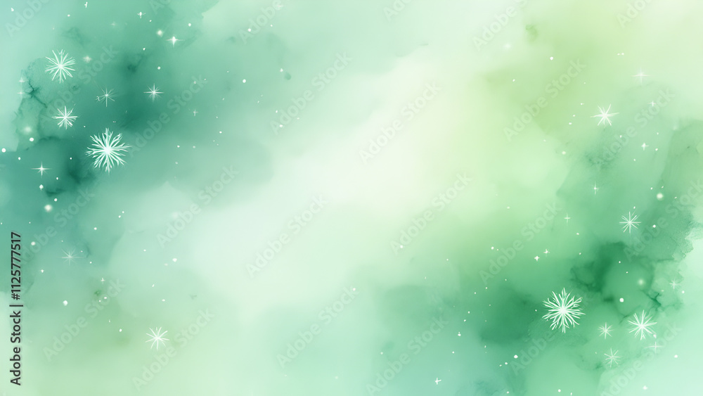 Naklejka premium Green watercolor Christmas background with copyspace and decorated borders.