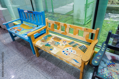 Wallpaper Mural Colorful wooden kids chairs on kids museum Torontodigital.ca