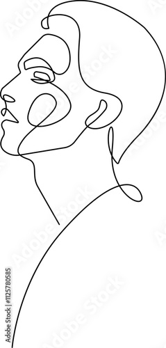 Handsome Man Profile in One Continuous Single Line Drawing Style. Male Portrait Simple Minimalist One Line Vector Illustration. Line Art Drawing of Man Head