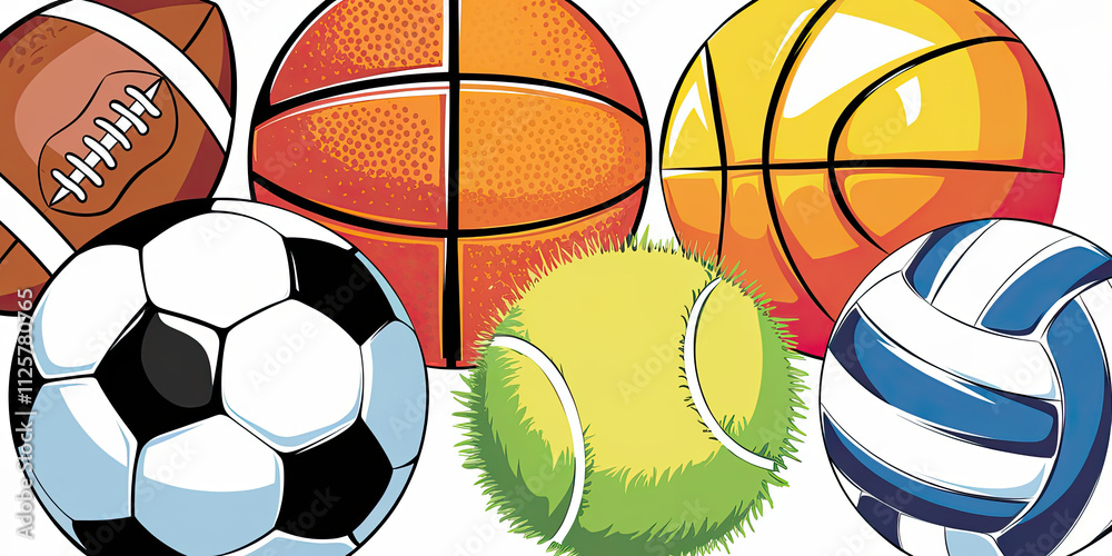 Obraz premium Colorful Sport Balls Soccer Basketball Tennis Volleyball Football Graphics