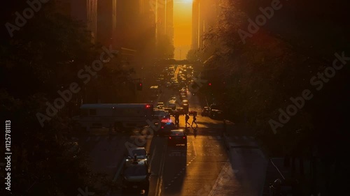 Glorious Sunset Illuminating Urban Canyon Creates Captivating and Magical Scene