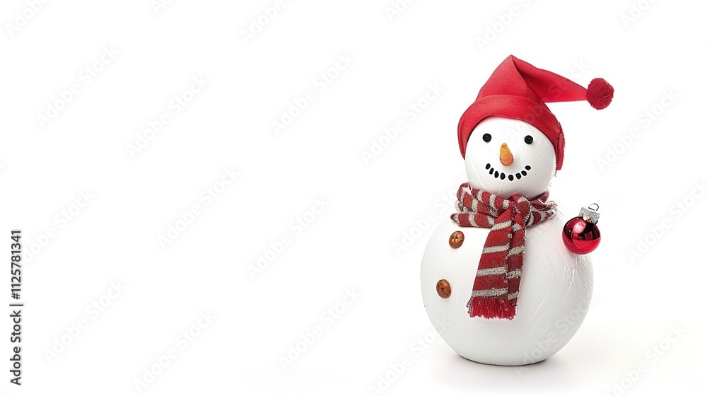 Snowman Isolated on White Background, A Charming Winter Figure Standing Alone in a Blank Canvas of Snow. Snowman Isolated on White Background, A Charming Winter Figure Standing Alone in a Blank Canvas of Snow.