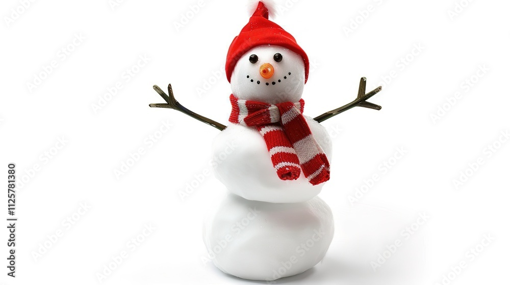 Snowman Isolated on White Background, A Charming Winter Figure Standing Alone in a Blank Canvas of Snow. Snowman Isolated on White Background, A Charming Winter Figure Standing Alone in a Blank Canvas of Snow.