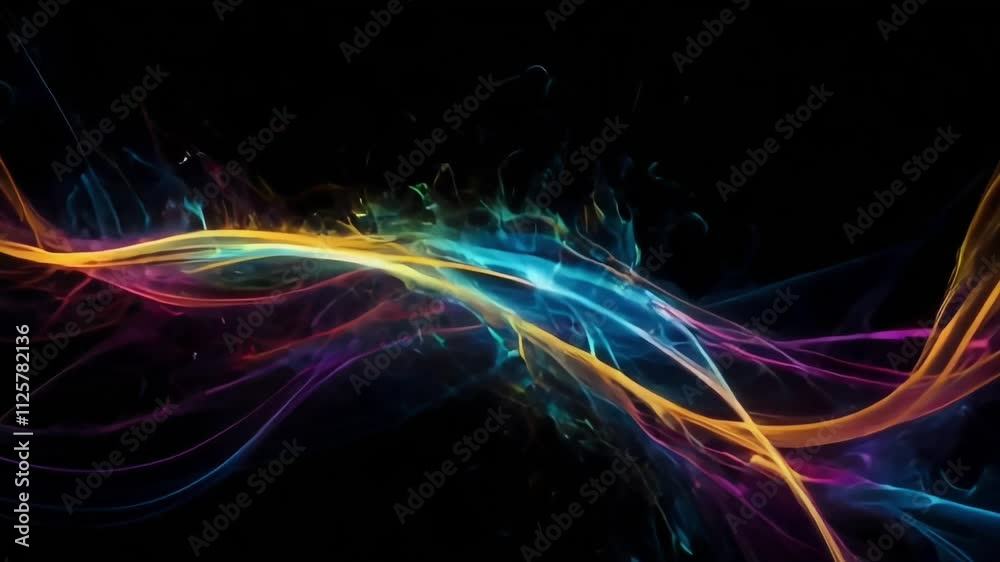 Futuristic glowing fractal design with colorful neon waves and patterns against a dark backdrop