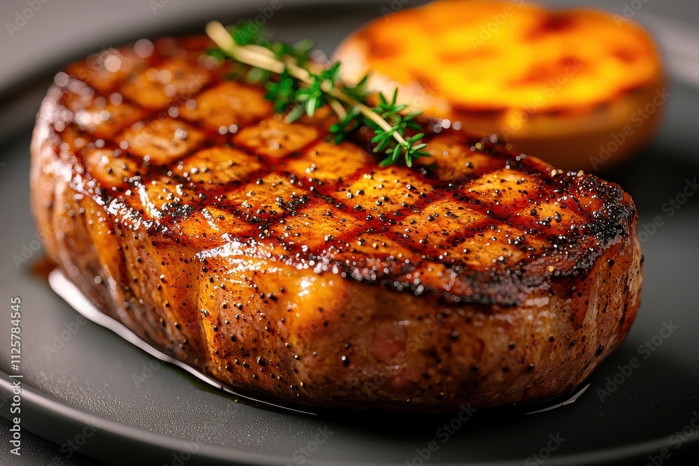 Sizzling steak served on a hot plate with freshly cracked pepper gourmet restaurant culinary delight elegant ambiance Sizzling steak served on a hot plate with freshly cracked pepper gourmet restaurant culinary delight elegant ambiance