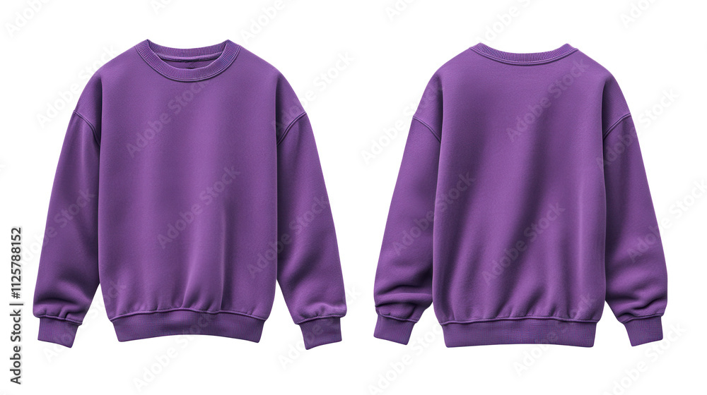 Purple Crewneck Sweatshirt, Front and Back Views, Plain Design, Casual Wear, Soft Fabric, Unisex Sty Purple Crewneck Sweatshirt, Front and Back Views, Plain Design, Casual Wear, Soft Fabric, Unisex Sty