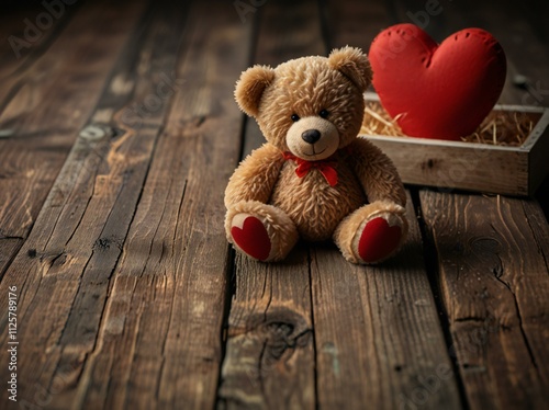 teddy bear with heart shaped box photo