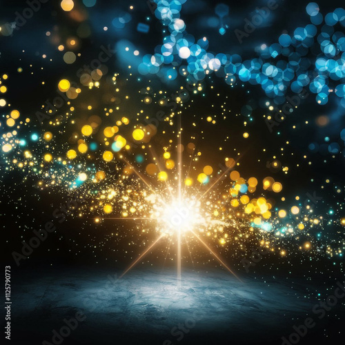 bright abstract light with golden and blue boke. Ai Generated