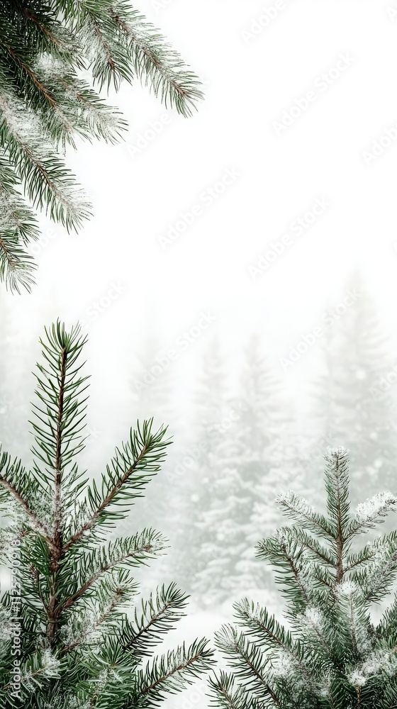 Snow Covered Pine Branches Winter Border Snow Covered Pine Branches Winter Border