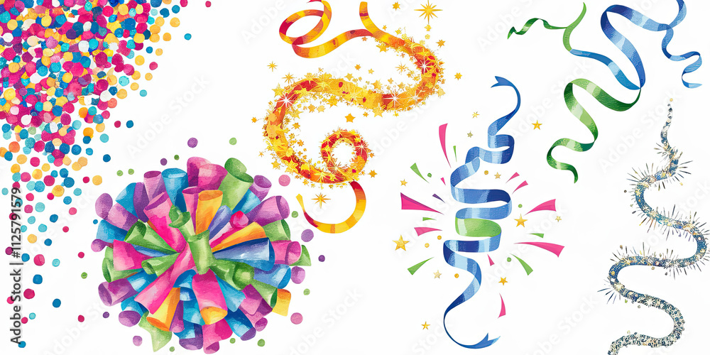 Obraz premium Festive Celebration Colorful Confetti Streamers Party Poppers