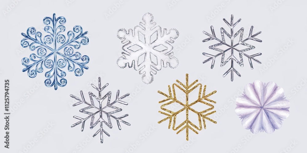 Festive Silver Gold Blue Glitter Snowflake Ornaments Winter Holiday Decoration Festive Silver Gold Blue Glitter Snowflake Ornaments Winter Holiday Decoration
