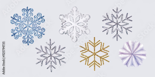 Festive Silver Gold Blue Glitter Snowflake Ornaments Winter Holiday Decoration