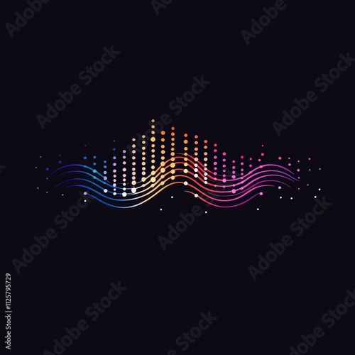 Colorful sound wave graphic with dots, representing audio visualization.