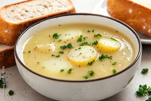 Rustic organic potato leek soup farmhouse kitchen food natural light comforting concept