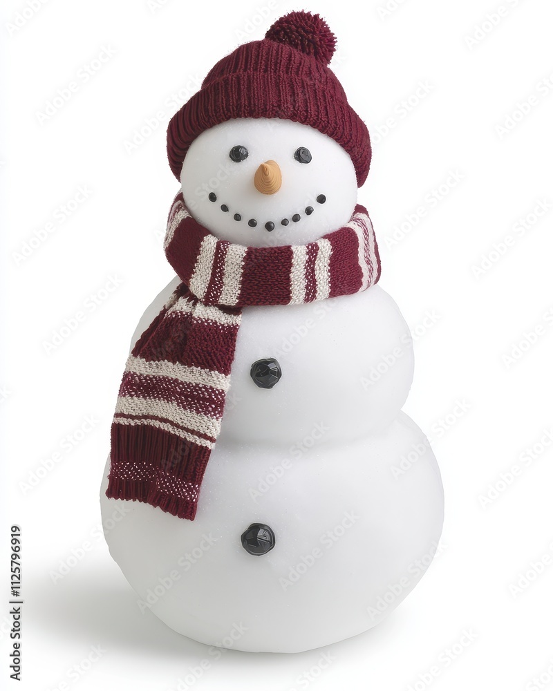 A cheerful snowman with a knitted hat and scarf, perfect for winter decor. A cheerful snowman with a knitted hat and scarf, perfect for winter decor.