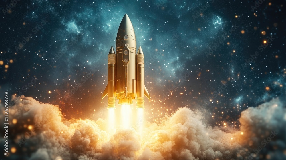 Obraz premium Business startup. Rocket launch in workplace. Success and concept of earning money online. Digital investment