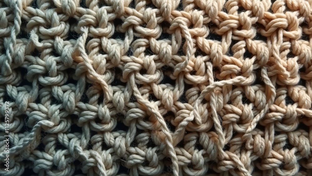 Close-up Detailed Crochet Texture, Handmade Beige Yarn Close-up Detailed Crochet Texture, Handmade Beige Yarn
