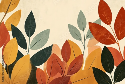 Wallpaper Mural A painting of leaves with a yellow background Torontodigital.ca
