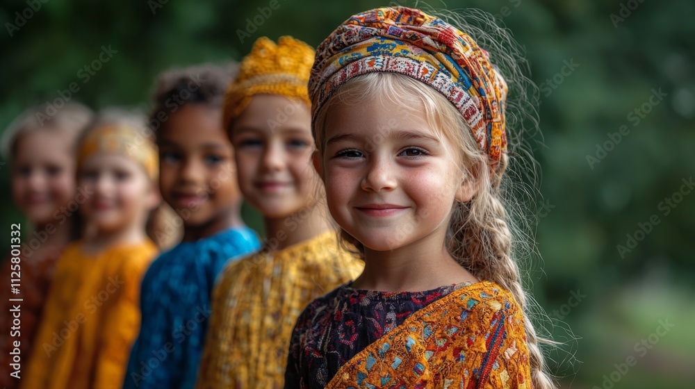 Fototapeta premium An image of children from different cultures interacting peacefully, highlighting the importance of global unity.
