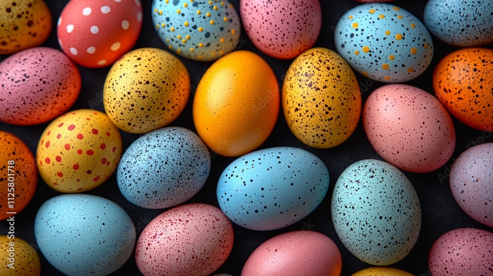 An overhead shot of Easter eggs arranged in a decorative pattern, creating a visually appealing and symmetrical composition. An overhead shot of Easter eggs arranged in a decorative pattern, creating a visually appealing and symmetrical composition.