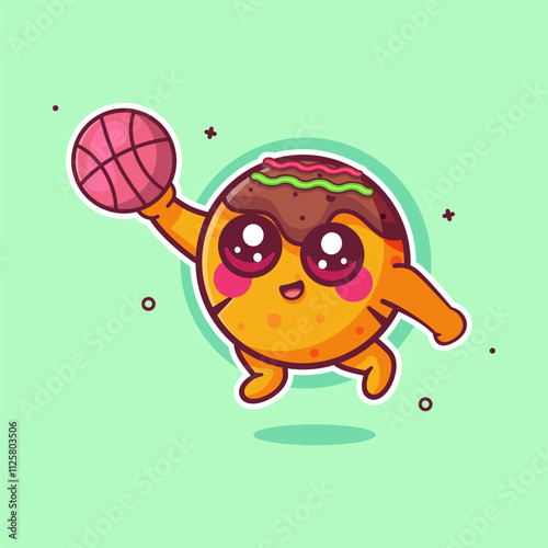 funny takoyaki food character mascot playing basketball isolated cartoon