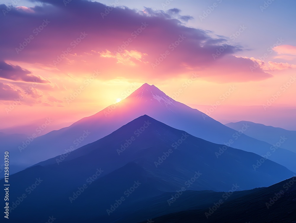 Majestic mountain landscape at sunset, showcasing vibrant colors and serene natural beauty. Majestic mountain landscape at sunset, showcasing vibrant colors and serene natural beauty.