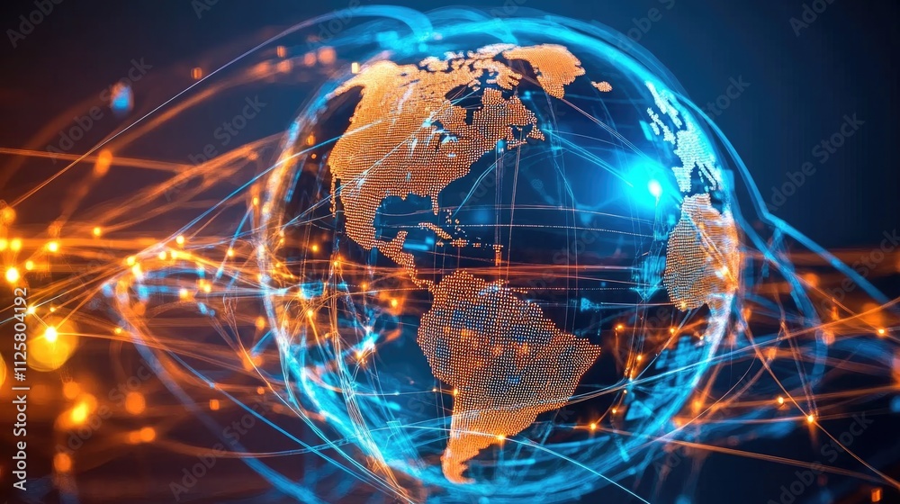 Digital world globe, concept of global network and connectivity on Earth, high speed data transfer and cyber technology, information exchange and international telecommunication
