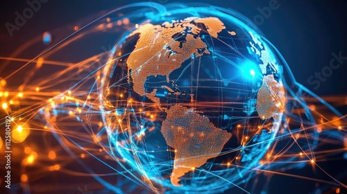 Obraz na płótnie Digital world globe, concept of global network and connectivity on Earth, high speed data transfer and cyber technology, information exchange and international telecommunication w salonie