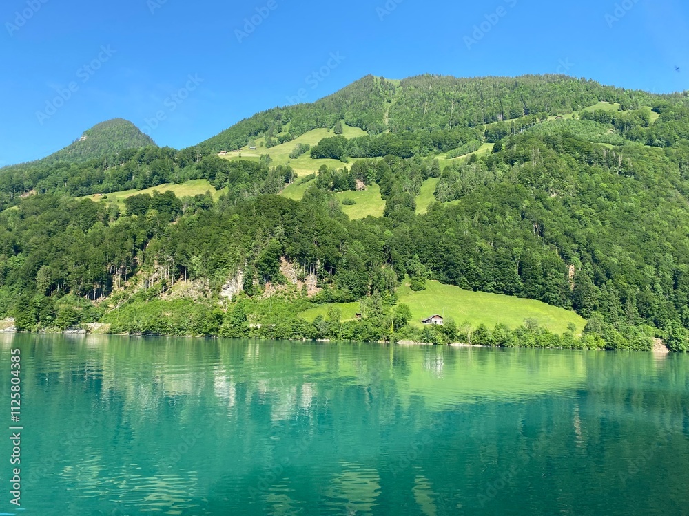 Lake Lungern or Natural reservoir Lungerersee - Canton of Obwald, Switzerland (Naturstausee Lungernsee oder Lungerensee - Kanton Obwald, Schweiz) Lake Lungern or Natural reservoir Lungerersee - Canton of Obwald, Switzerland (Naturstausee Lungernsee oder Lungerensee - Kanton Obwald, Schweiz)