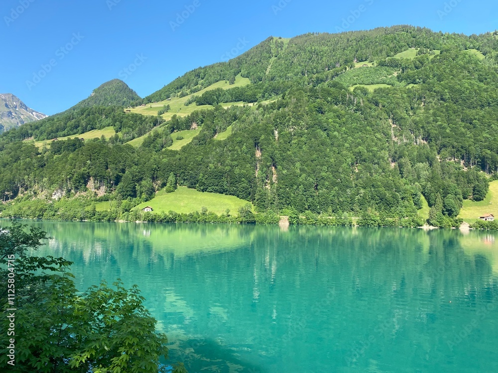 Lake Lungern or Natural reservoir Lungerersee - Canton of Obwald, Switzerland (Naturstausee Lungernsee oder Lungerensee - Kanton Obwald, Schweiz) Lake Lungern or Natural reservoir Lungerersee - Canton of Obwald, Switzerland (Naturstausee Lungernsee oder Lungerensee - Kanton Obwald, Schweiz)