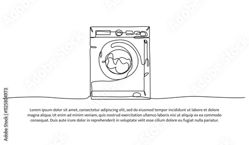 Continuous one line design of laundry washing machine. Minimalist style vector illustration on white background. photo