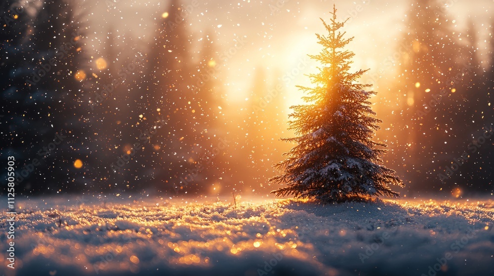 Christmas background with a snowy landscape, Christmas tree, warm lighting, cozy atmosphere, high resolution. Christmas background with a snowy landscape, Christmas tree, warm lighting, cozy atmosphere, high resolution.