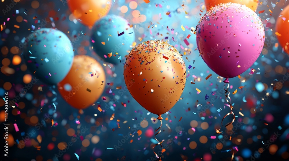 Festive background with confetti, balloons, and streamers, bright colors, celebratory atmosphere, high resolution. Festive background with confetti, balloons, and streamers, bright colors, celebratory atmosphere, high resolution.