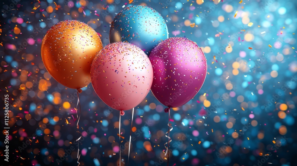 Festive background with confetti, balloons, and streamers, bright colors, celebratory atmosphere, high resolution. Festive background with confetti, balloons, and streamers, bright colors, celebratory atmosphere, high resolution.
