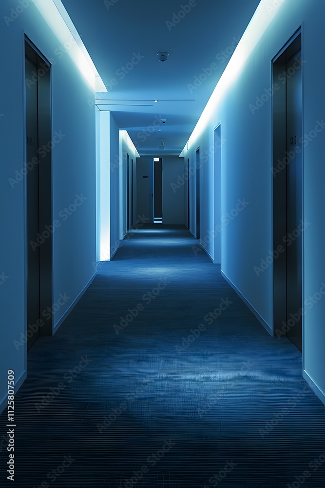 Blue hallway with white lights. Minimalistic photography Blue hallway with white lights. Minimalistic photography