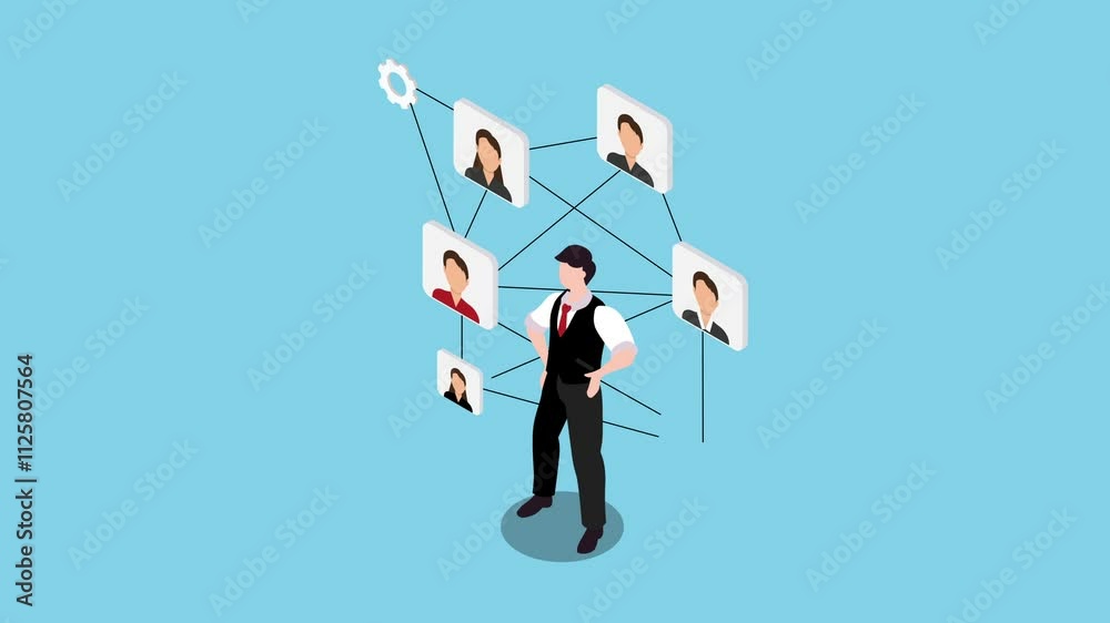 Business Network and Team Management Concept 3d animation cartoon