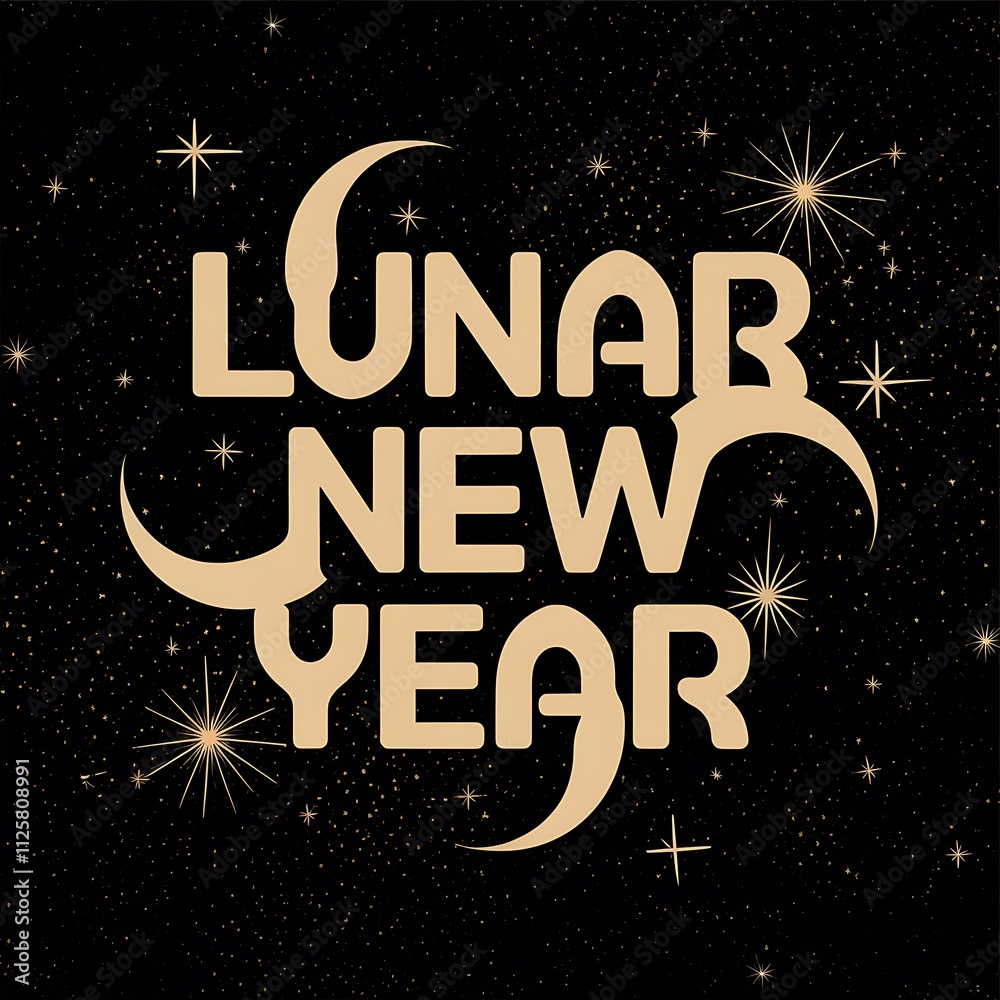 Fototapeta premium Lunar New Year Celebration Design with Stars and Moons