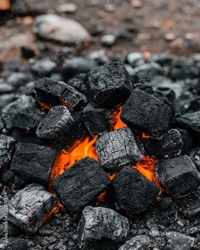 A close-up of glowing charcoal, perfect for a barbecue or campfire.