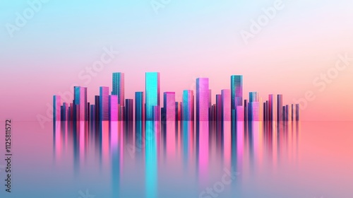 Abstract Cityscape with Reflections in Vibrant Pink and Blue Hues