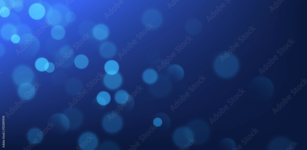 Blue bokeh, blurred background with sparkling lights, blurry glitter effect. Bright soft abstract background. Vector illustration.