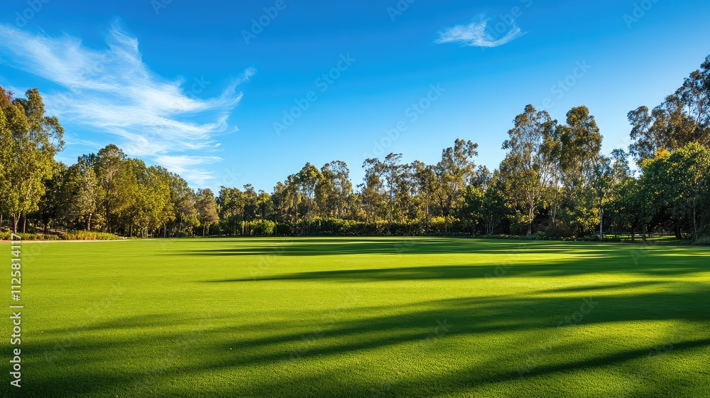 Lush Green Golf Course Landscape Under Clear Blue Sky Lush Green Golf Course Landscape Under Clear Blue Sky