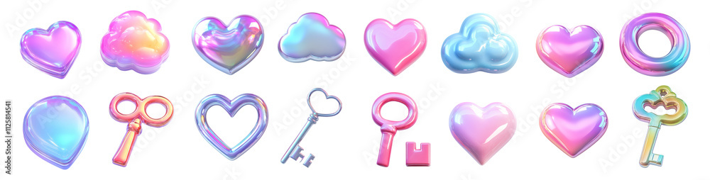 Colorful Transparent Icons of Hearts and Clouds Colorful Transparent Icons of Hearts and Clouds