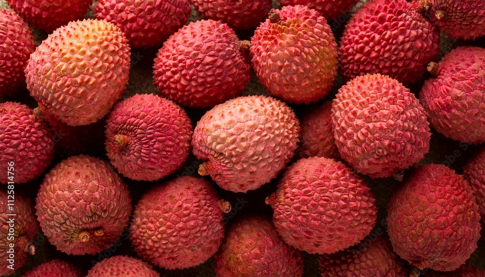 Flat Lay Top View of Bright Ripe Fragrant Light Red Lychee Fruit as Background Flat Lay Top View of Bright Ripe Fragrant Light Red Lychee Fruit as Background