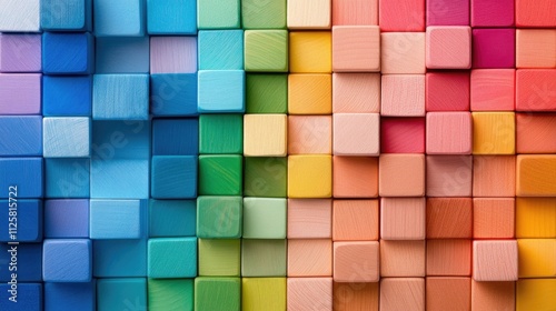 Colorful wooden geometric blocks pattern background, montessori and autism concept