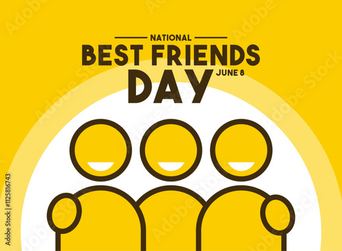 National Best Friends Day. June 8. Flat design vector. Yellow background. Poster, banner, card, background.