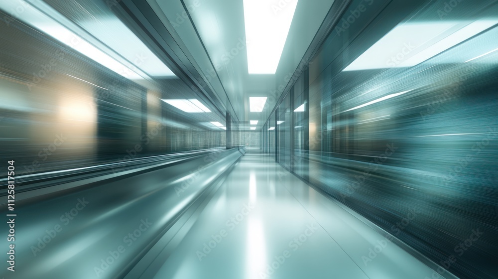 Futuristic blurred hospital corridor with clean lines and innovative lighting. Futuristic blurred hospital corridor with clean lines and innovative lighting.